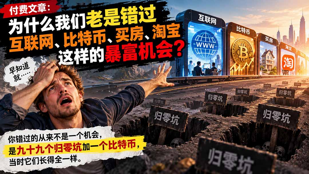 付费文章：为什么我们老是错过互联网、比特币、买 房、淘宝这样的暴富机会？-网创之家