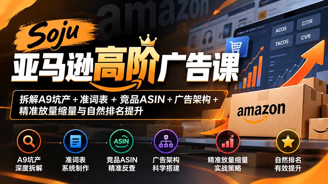Soju亚马逊高阶广告课：拆解A9坑产+准词表+竞品ASIN+广告架构+精准放量缩量与自然排名提升-网创之家