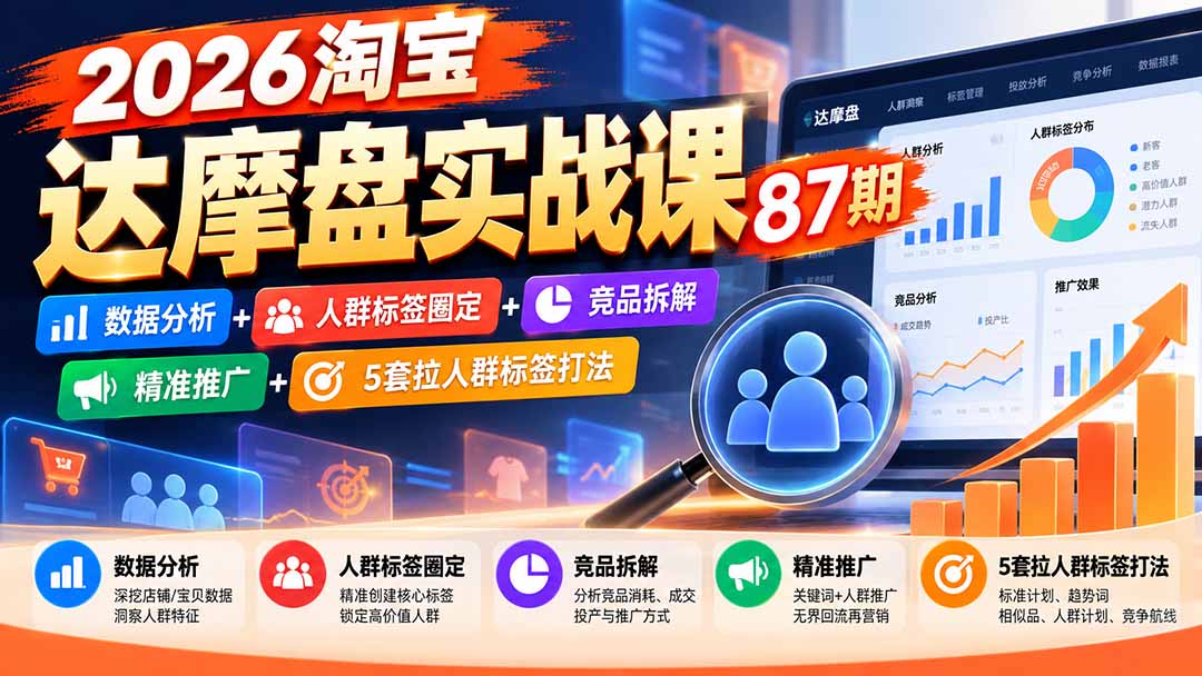 2026淘宝达摩盘实战课87期：数据分析+人群标签圈定+竞品拆解+精准推广+5套拉人群标签打法-网创之家