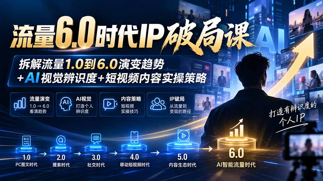 流量6.0时代IP破局课：拆解流量1.0到6.0演变趋势+AI视觉辨识度+短视频内容实操策略-网创之家