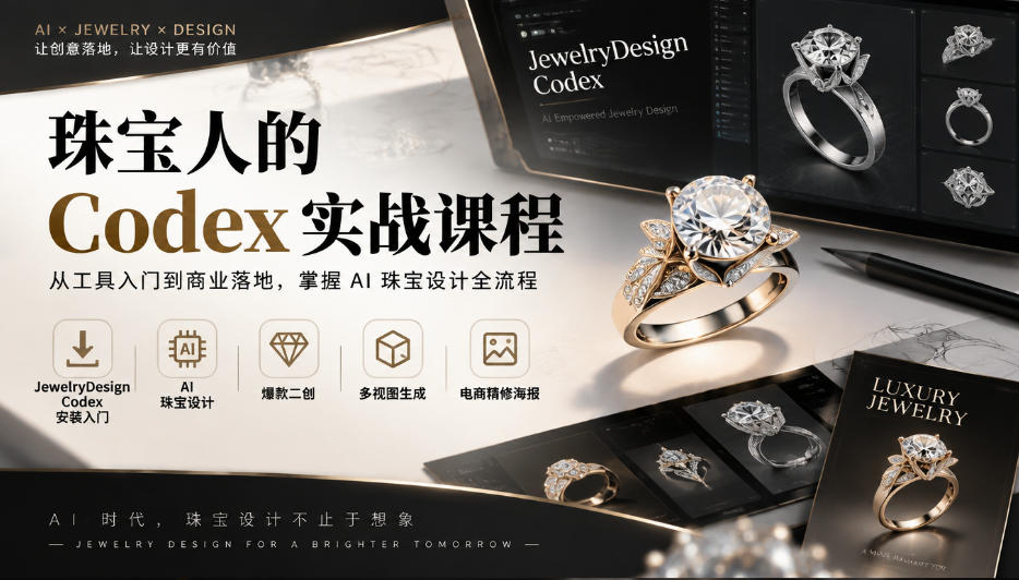珠宝人的Codex实战课程｜JewelryDesign Codex安装入门、AI珠宝设计、爆款二创、多视图生成、电商精修海报全链路教学-网创之家