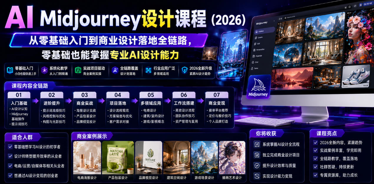 AI Midjourney设计课程(2026)，从零基础入门到商业设计落地全链路，零基础也能掌握专业AI设计能力(更新1007)-网创之家