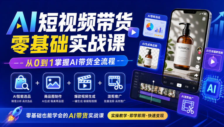 AI短视频带货零基础实战课｜AI智能选品+商品图制作+爆款视频生成+混剪推广，从0到1掌握AI带货全流程-网创之家