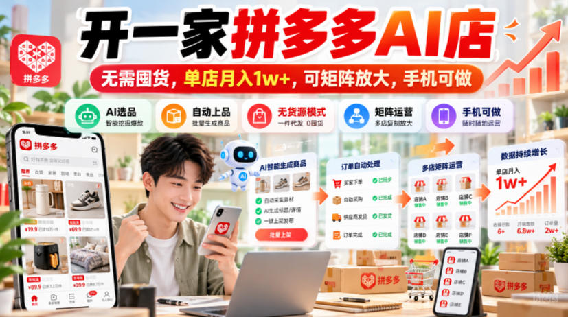 开一家拼多多AI店，无需囤货，单店月入1w+，可矩阵放大，手机可做【揭秘】-网创之家