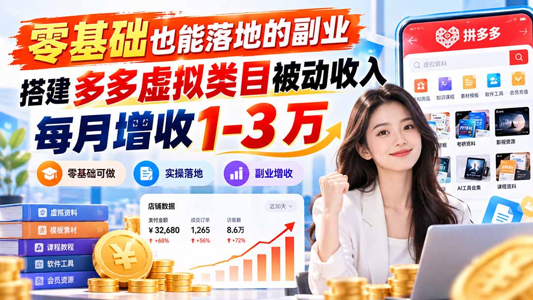 零基础也能落地的副业，搭建多多虚拟类目被动收入，每月增收 1-3 万-网创之家