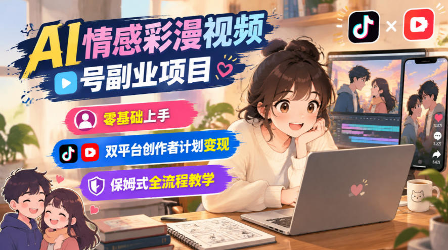 AI情感彩漫视频号副业项目，零基础上手，双平台创作者计划变现，保姆式全流程教学-网创之家