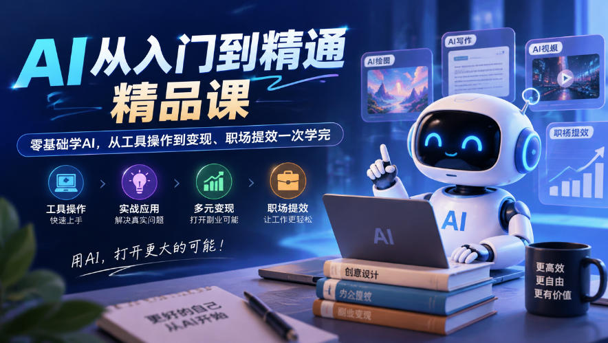 AI从入门到精通精品课，零基础学AI，从工具操作到变现、职场提效一次学完-网创之家