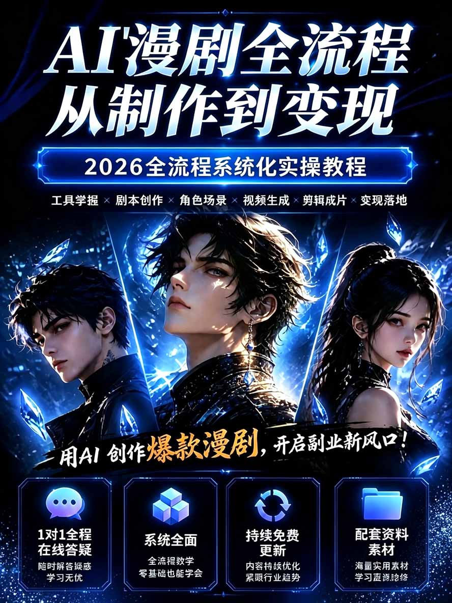 图片[1]-【无水印】2026AI漫剧创作与商业变现掘金营：打通选题→AI编剧→角色场景→自动分镜→视频生成→剪辑发布→运营变现-网创之家