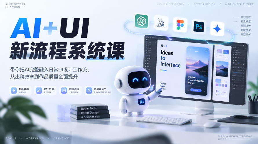 【无水印】AI+UI新流程系统课，带你把AI完整融入日常UI设计工作流，从出稿效率到作品质量全面提升(2026第4期)-网创之家