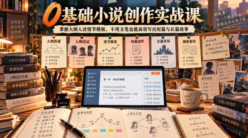 0基础小说创作实战课｜掌握大纲人设情节模板，不用文笔也能高效写出短篇与长篇故事-网创之家