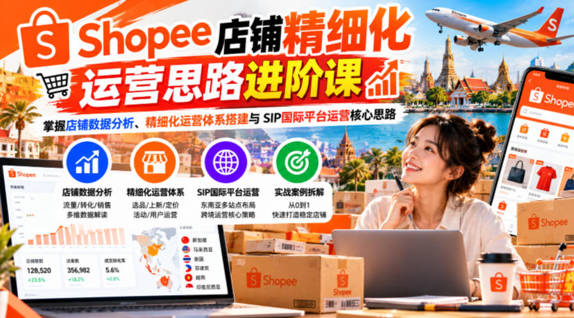 Shopee店铺精细化运营思路进阶课，掌握店铺数据分析、精细化运营体系搭建与SIP国际平台运营核心思路-网创之家