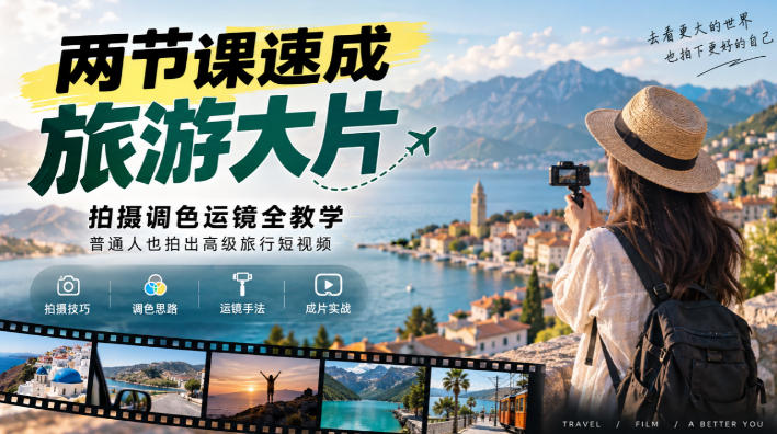 两节课速成旅游大片｜拍摄调色运镜全教学，普通人也拍出高级旅行短视频-网创之家
