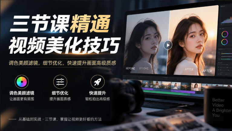 三节课精通视频美化技巧｜调色美颜滤镜，细节优化，快速提升画面高级质感-网创之家