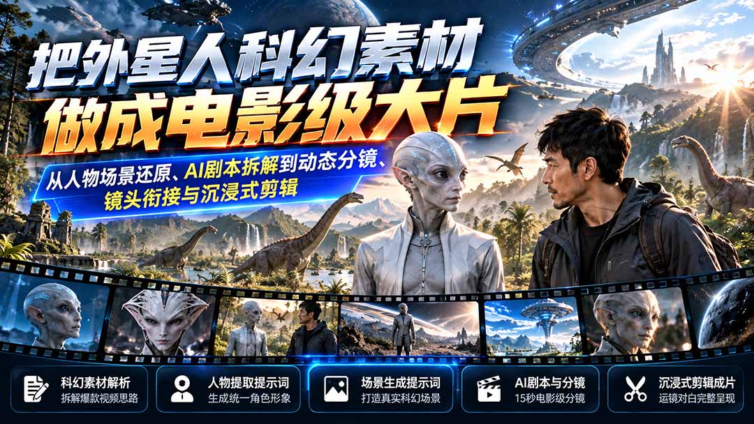 把外星人科幻素材做成电影级大片：从人物场景还原、AI剧本拆解到动态分镜、镜头衔接与沉浸式剪辑-网创之家