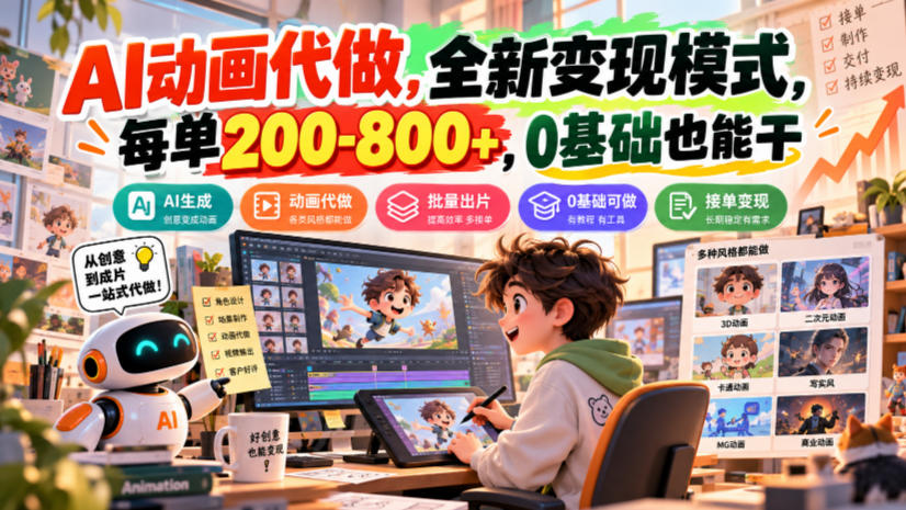 AI动画代做，全新变现模式，每单200-800+，0基础也能干【揭秘】-网创之家
