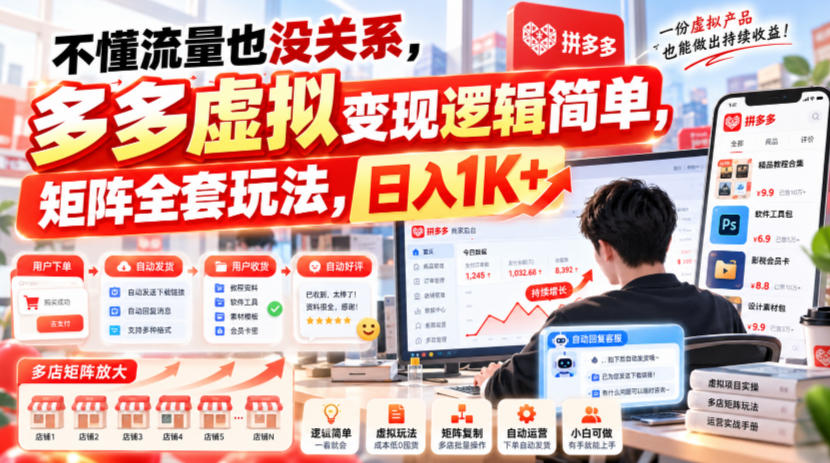 不懂流量也没关系，多多虚拟变现逻辑简单，矩阵全套玩法，日入1K+【揭秘】-网创之家