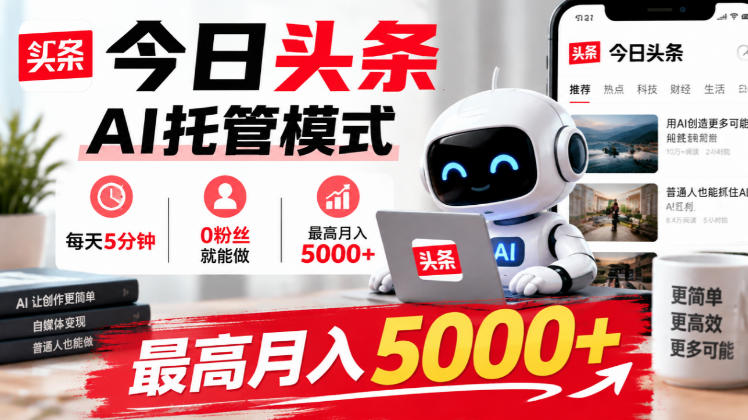 今日头条AI托管模式，每天5分钟，0粉丝就能做，最高月入5000+【揭秘】-网创之家