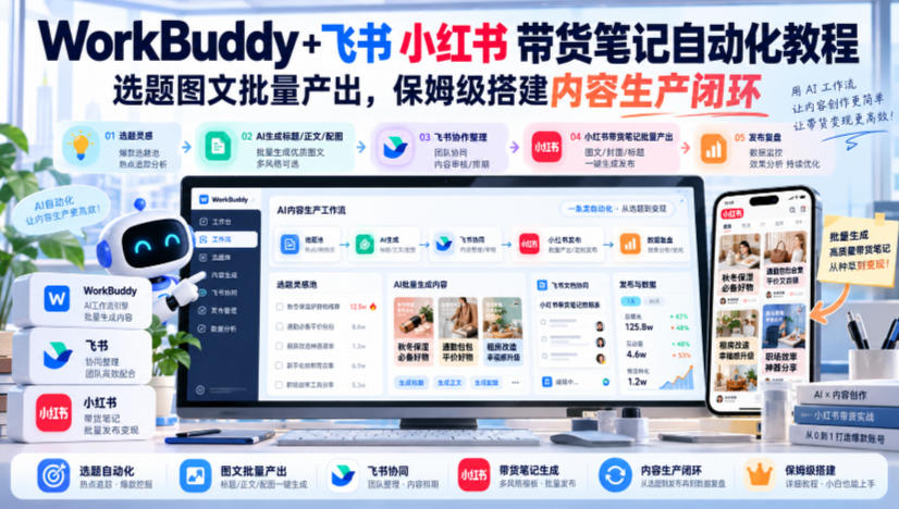 WorkBuddy+飞书小红书带货笔记自动化教程，选题图文批量产出，保姆级搭建内容生产闭环【文档】-网创之家