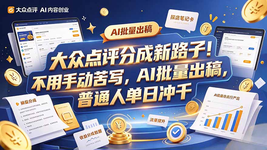 大众点评副业新玩法，工具提效解放双手，批量做笔记，单日可破千-网创之家