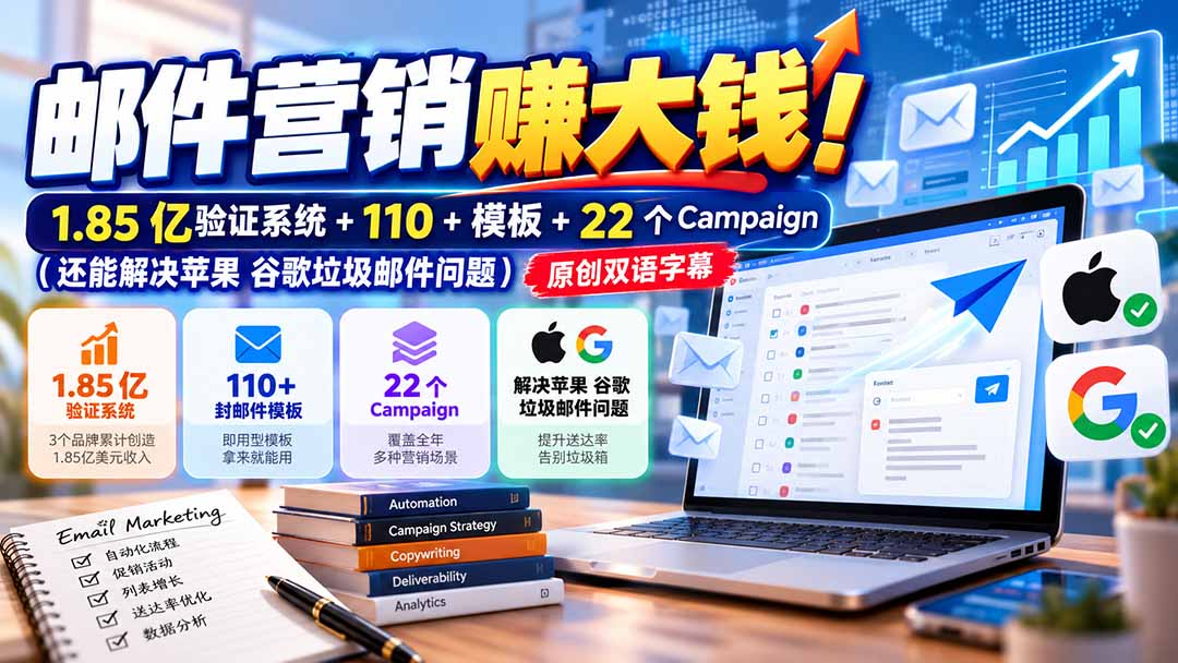 邮件营销赚大钱！1.85亿验证系统+110+模板+22个Campaign(还能解决苹果 谷歌垃圾邮件问题-网创之家
