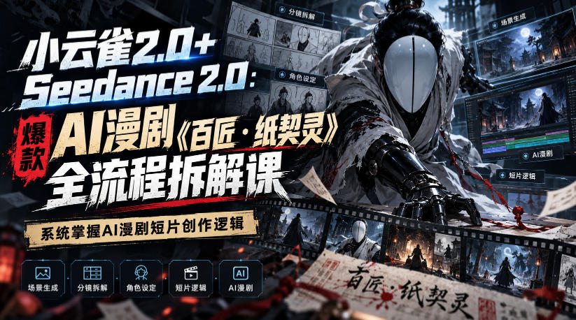 小云雀2.0+Seedance 2.0：爆款AI漫剧《百匠・纸契灵》全流程拆解课，系统掌握AI漫剧短片创作逻辑-网创之家