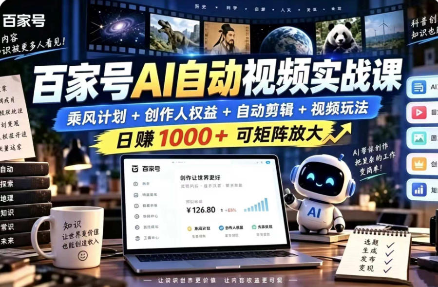 百家号自动矩阵玩法，长期可以做的项目，日入1k+，真正的睡后收入-网创之家
