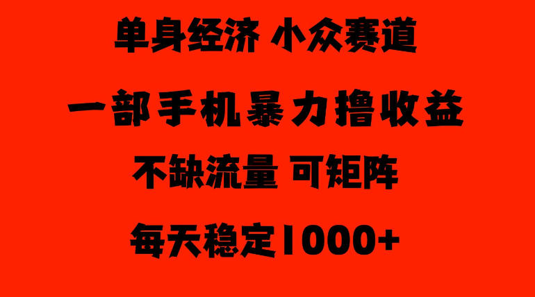 26年暴力单身经济，稳定日入500-1k，不缺流量，流量极大，冷门小众赛道，门槛低小白轻松上手【揭秘】-网创之家