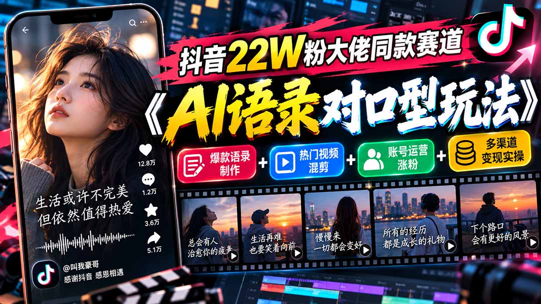 抖音22W粉大佬同款赛道《AI语录对口型玩法》：爆款语录制作+热门视频混剪+账号运营涨粉+多渠道变现实操-网创之家