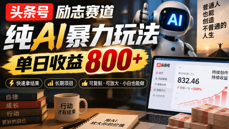 头条号励志赛道，纯AI暴力玩法，单日收益800+，快速拿结果，长期项目-网创之家