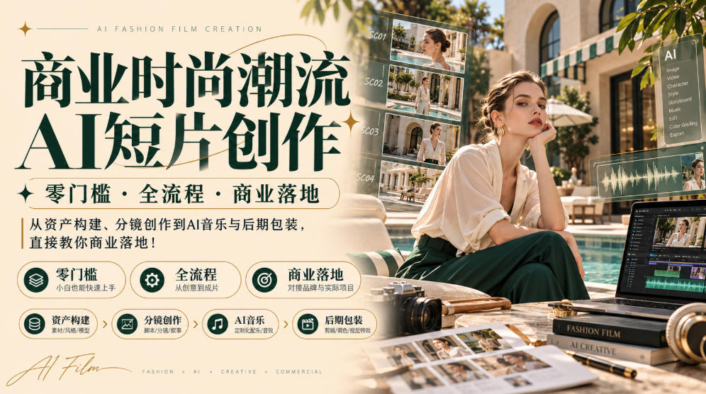 商业时尚潮流AI短片创作｜零门槛・全流程・商业落地，从资产构建、分镜创作到AI音乐与后期包装，直接教你商业落地！-网创之家