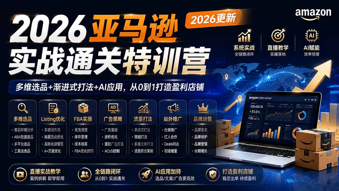 2026亚马逊实战通关特训营-更新1017，多维选品+渐进式打法+AI应用，从0到1打造盈利店铺-网创之家