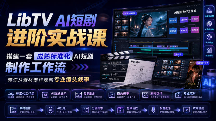 LibTV AI短剧进阶实战课，搭建一套成熟标准化AI短剧制作工作流，带你从素材创作走向专业镜头叙事(更新)-网创之家
