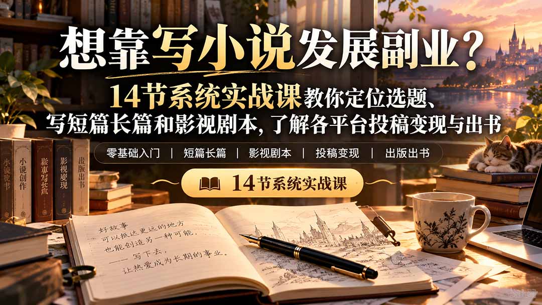 【无水印】想靠写小说发展副业？14节系统实战课教你定位选题、写短篇长篇和影视剧本，了解各平台投稿变现与出书-网创之家