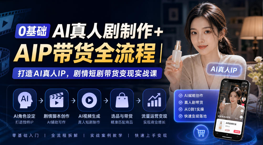 0基础AI真人剧制作+AIP带货全流程｜打造AI真人IP，剧情短剧带货变现实战课-网创之家