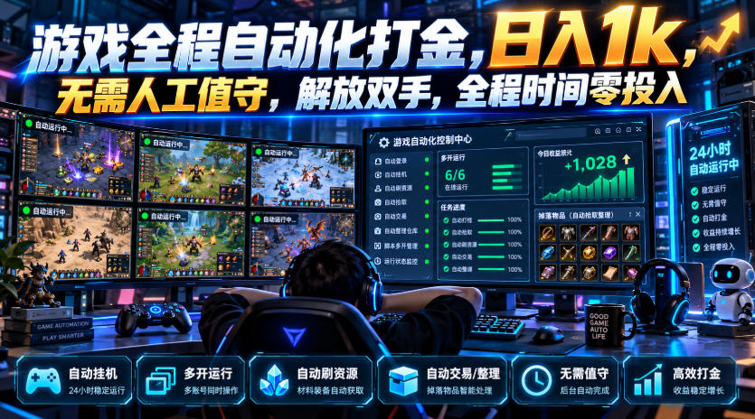 游戏全程自动化打金，日入1k，无需人工值守，解放双手，全程时间零投入【揭秘】-网创之家