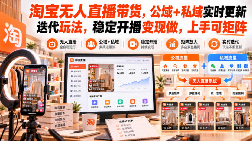 淘宝无人直播带货，公域+私域实时更新迭代玩法，稳定开播变现做，上手可矩阵【揭秘】-网创之家