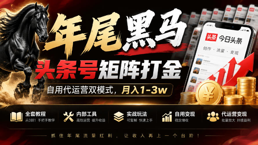 【年尾黑马】头条号矩阵打金，自用代运营双模式，月入1-3w，附全套教程及内部工具【揭秘】-网创之家