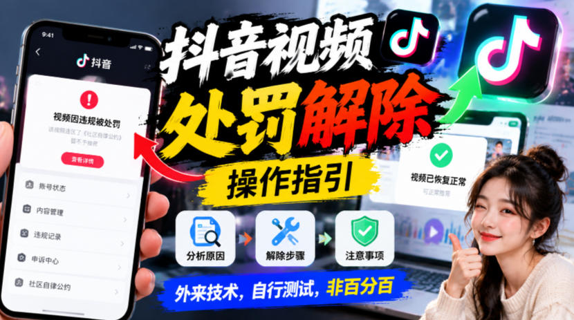 抖音视频处罚解除操作指引，外来技术，自行测试，非百分百-网创之家