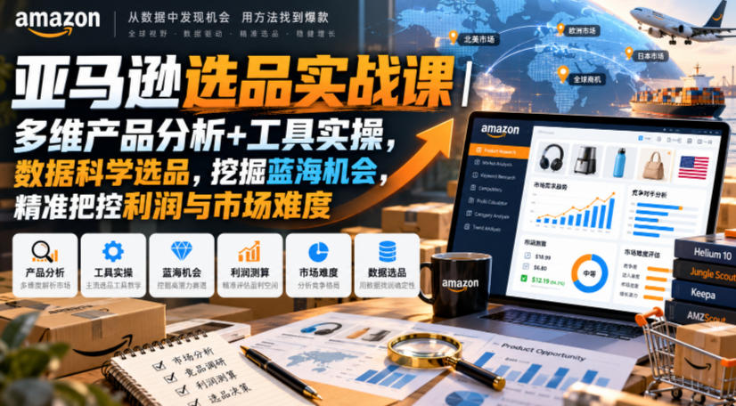 亚马逊选品实战课｜多维产品分析+工具实操，数据科学选品，挖掘蓝海机会，精准把控利润与市场难度-网创之家