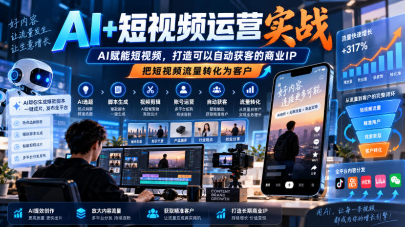 AI+短视频运营实战，AI赋能短视频，打造可以自动获客的商业IP，把短视频流量转化为客户-网创之家