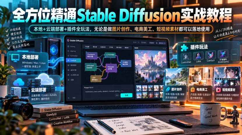 全方位精通Stable Diffusion实战教程｜本地+云端部署+插件全玩法，无论是做图片创作、电商美工、短视频素材都可以落地使用-网创之家