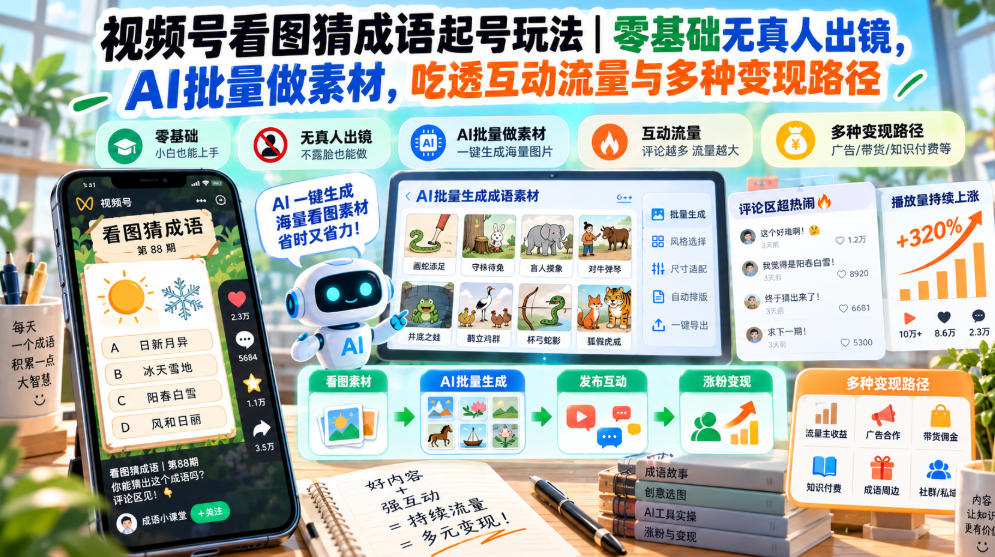 视频号看图猜成语起号玩法｜零基础无真人出镜，AI批量做素材，吃透互动流量与多种变现路径-网创之家