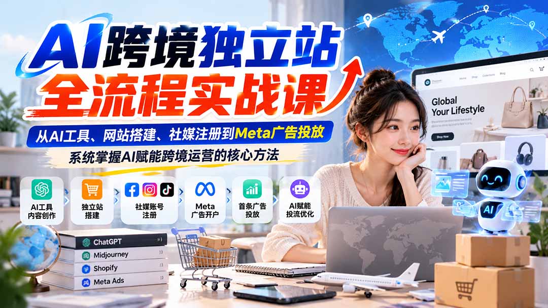 AI跨境独立站全流程实战课：从AI工具、网站搭建、社媒注册到Meta广告投放，系统掌握AI赋能跨境运营的核心方法-网创之家