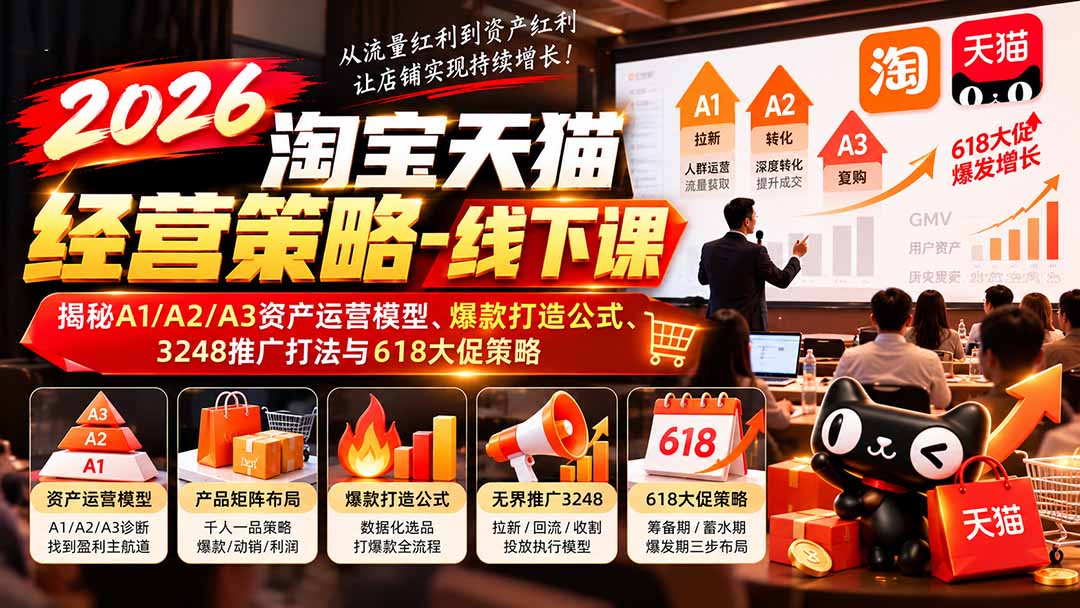 2026淘宝天猫经营策略-线下课-更新1019：揭秘A1/A2/A3资产运营模型、爆款打造公式、3248推广打法与618大促策略-网创之家