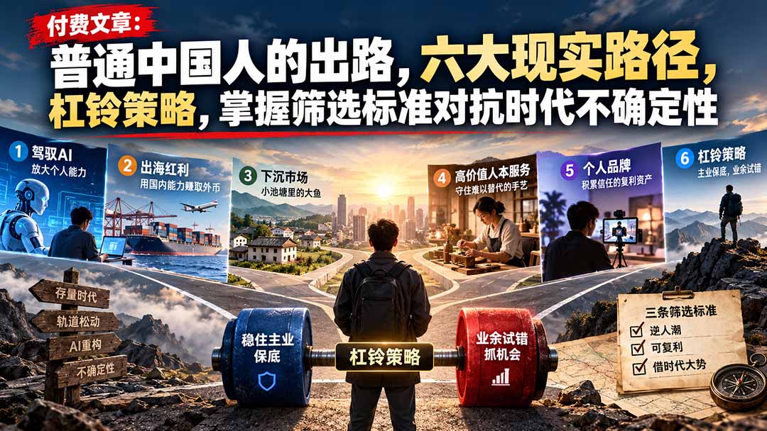 付费文章：普通中国人的出路，六大现实路径，杠铃策略，掌握筛选标准对抗时代不确定性-网创之家