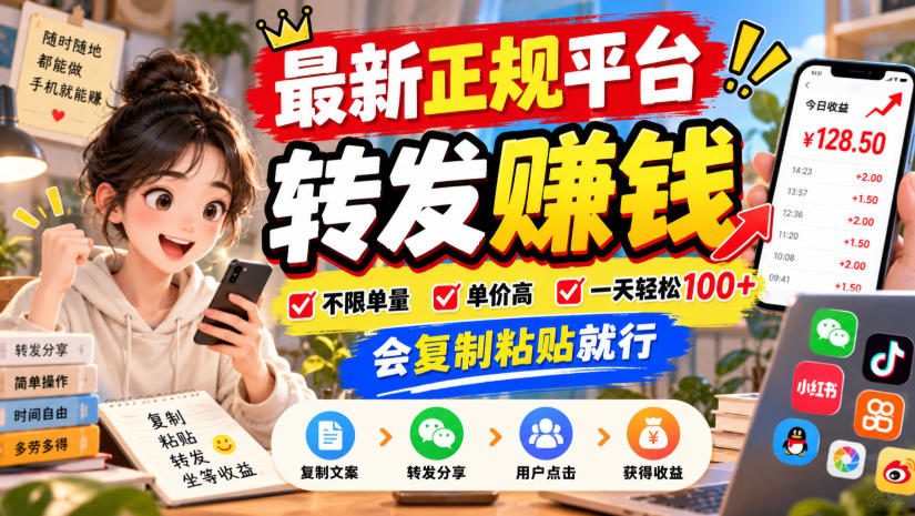 最新正规平台，转发賺钱，不限单量，单价高，一天轻松100+，会复制粘贴就行【揭秘】-网创之家