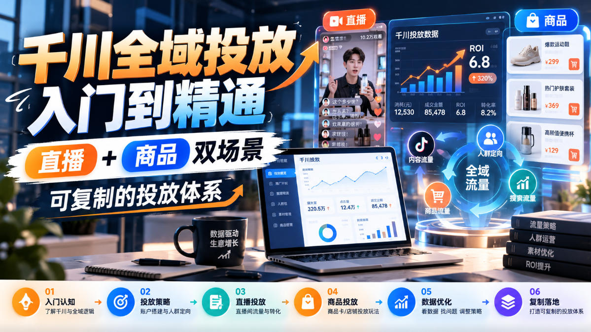 千川全域投放入门到精通，直播+商品双场景，可复制的投放体系-网创之家