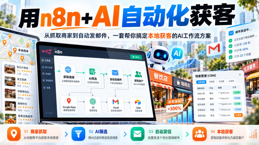 【无水印】用n8n+AI自动化获客，从抓取商家到自动发邮件，一套帮你搞定本地获客的AI工作流方案【原创双语字幕】-网创之家