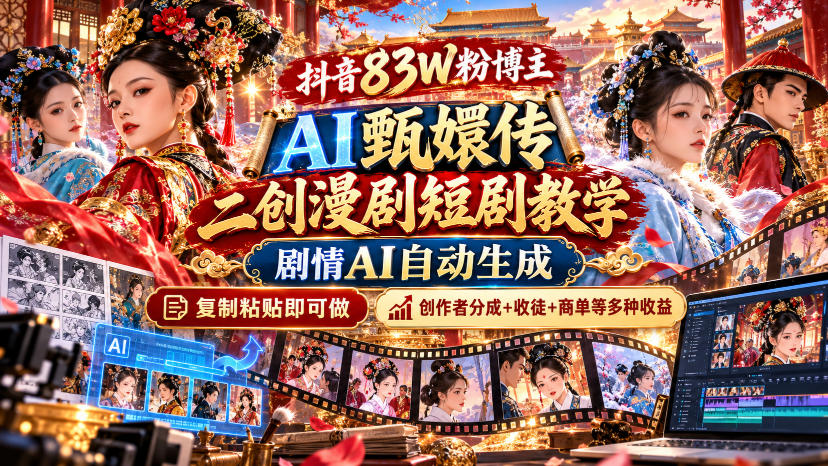 抖音83W粉博主AI甄嬛传二创漫剧短剧教学｜剧情AI自动生成，复制粘贴即可做，各大平台创作者分成+收徒等多种收益-网创之家