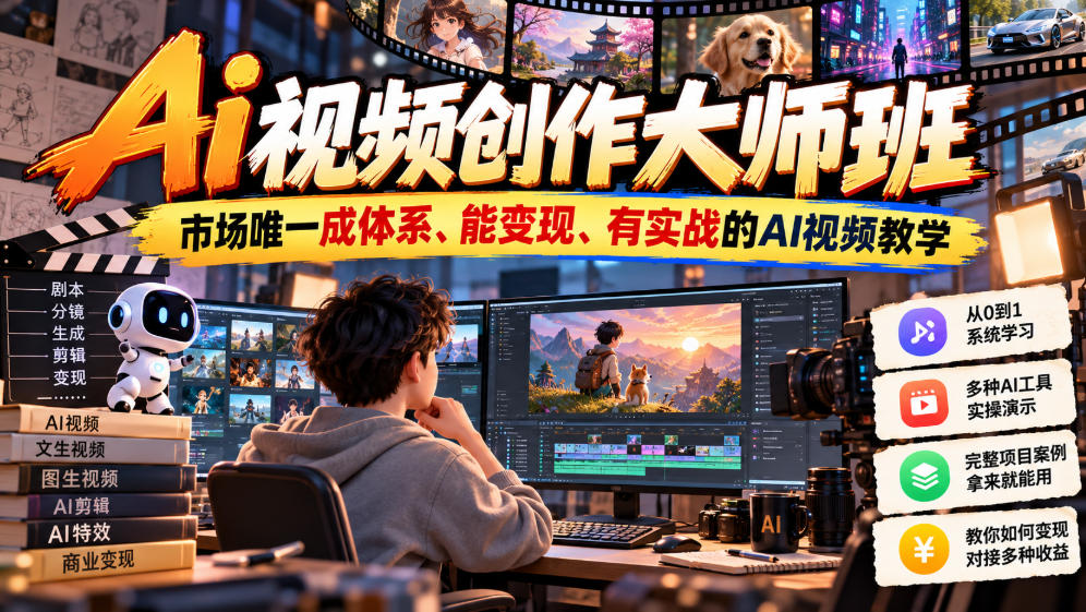 Ai视频创作大师班，市场唯一成体系、能变现、有实战的AI视频教学(更新2026)-网创之家